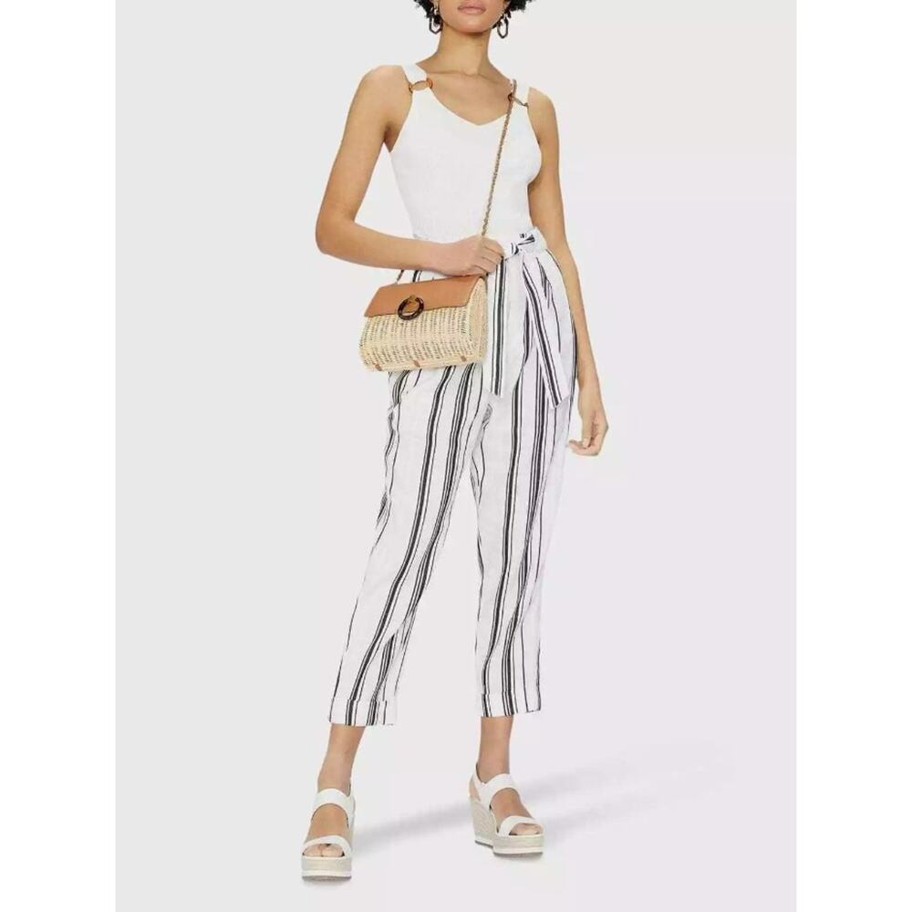 Ted Baker London Linen Asherr Tapered Trouser Pants Size 3 White Striped - Picture 16 of 16